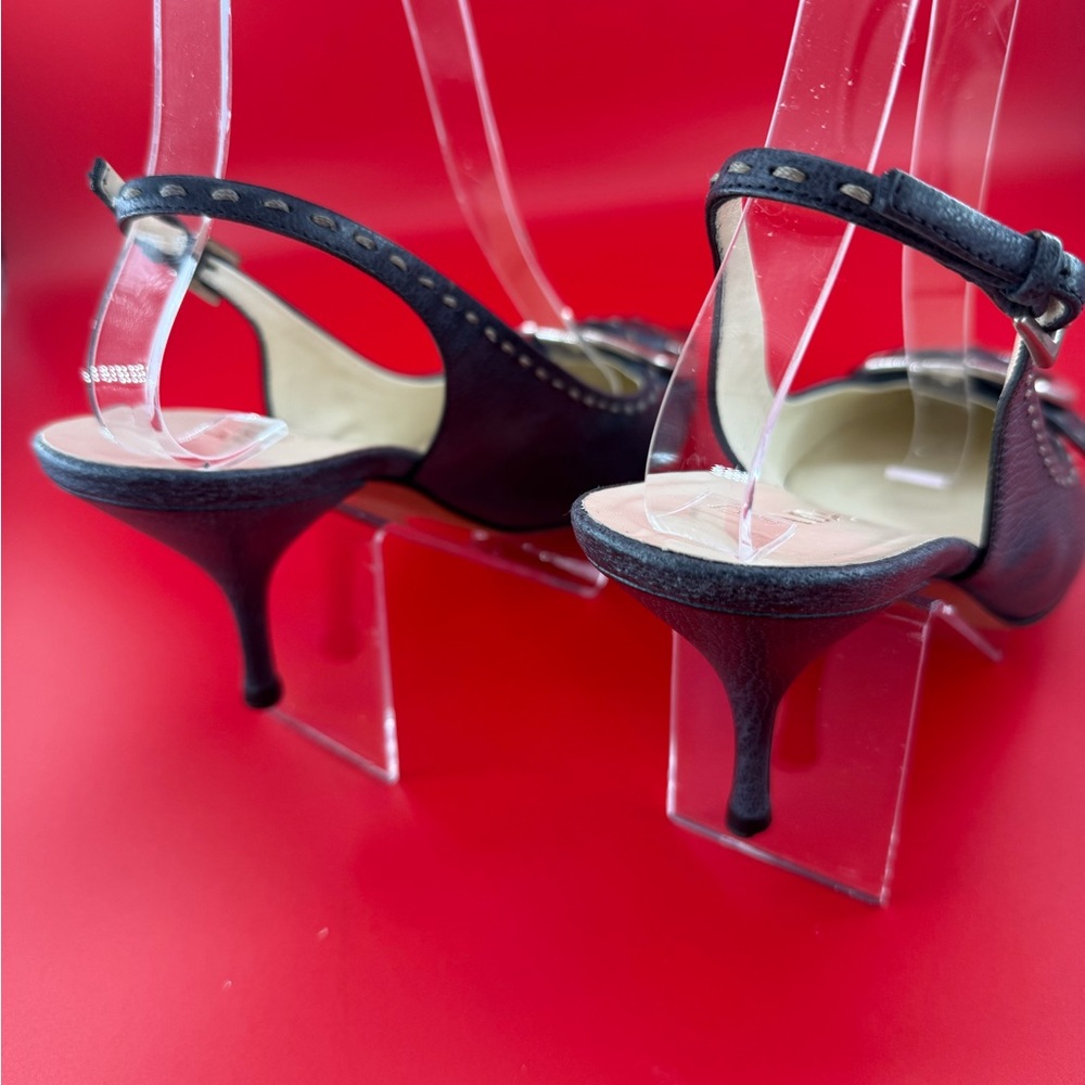 Prada Navy blue Slingback Heels with Buckle Detail - Picture 4 of 6
